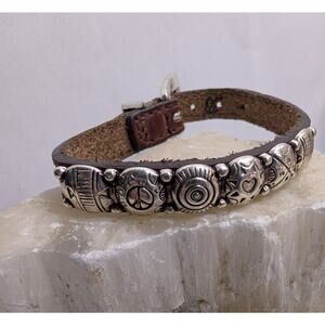 Brighton Leather Bracelet 7.5in Peace Heart Silver Tone Buckle